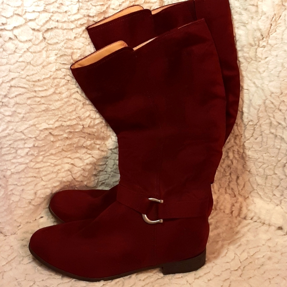 Wide calf burgundy boots